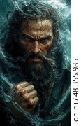 Wrath of the Deep: An Angry Seafarer Emerging from Tumultuous Waters. Стоковое AI-изображение, AI-художник Данила Большаков / Фотобанк Лори
