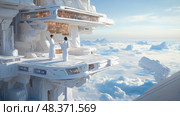Future Retreat: An arctic observation outpost for scientific collaboration with researchers in the clouds. Стоковое AI-изображение, AI-художник Данила Большаков / Фотобанк Лори