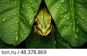 adaptation frog leaf ai generated. Стоковое AI-изображение, AI-художник Vectorwin / Фотобанк Лори