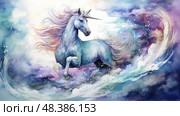 galaxy water color unicorn ai generated. Стоковое AI-изображение, AI-художник Vectorwin / Фотобанк Лори