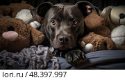 bed black pitbull ai generated. Стоковое AI-изображение, AI-художник Vectorwin / Фотобанк Лори