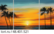 sky sunsets palm trees beach ai generated. Стоковое AI-изображение, AI-художник Vectorwin / Фотобанк Лори