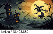 hat haunted house cartoon ai generated. Стоковое AI-изображение, AI-художник Vectorwin / Фотобанк Лори