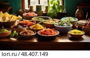 salsa mexican food on table ai generated. Стоковое AI-изображение, AI-художник Vectorwin / Фотобанк Лори