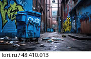urban blue dumpster ai generated. Стоковое AI-изображение, AI-художник Vectorwin / Фотобанк Лори