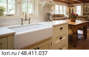 apron kitchen farm sink ai generated. Стоковое AI-изображение, AI-художник Vectorwin / Фотобанк Лори