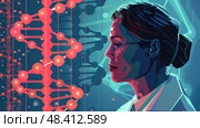 A Female Scientist Studying DNA in a Laboratory Setting. Стоковое AI-изображение, AI-художник Данила Большаков / Фотобанк Лори