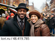 African american man and a woman confidently stand side by side, capturing the attention of a crowd with their magnetic presence. Стоковое AI-изображение, AI-художник Данила Большаков / Фотобанк Лори