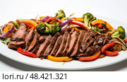 fry flank steak white background ai generated. Стоковое AI-изображение, AI-художник Vectorwin / Фотобанк Лори