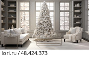 minimalist flocked christmas tree ai generated. Стоковое AI-изображение, AI-художник Vectorwin / Фотобанк Лори