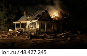 caved thunderstorm house ai generated. Стоковое AI-изображение, AI-художник Vectorwin / Фотобанк Лори