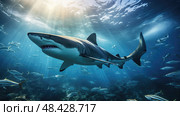 graceful sharks in the water ai generated. Стоковое AI-изображение, AI-художник Vectorwin / Фотобанк Лори