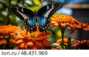 nectar swallowtail blue ai generated. Стоковое AI-изображение, AI-художник Vectorwin / Фотобанк Лори