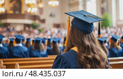 A graduation ceremony with a large crowd of graduates in caps and gowns celebrating their academic achievement and future success. Стоковое AI-видео, аниматор Данила Большаков / Фотобанк Лори