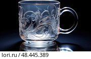 etched glass coffee mug ai generated. Стоковое AI-изображение, AI-художник Vectorwin / Фотобанк Лори