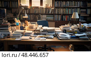 papers cluttered desk ai generated. Стоковое AI-изображение, AI-художник Vectorwin / Фотобанк Лори
