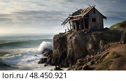 cliff wood house ai generated. Стоковое AI-изображение, AI-художник Vectorwin / Фотобанк Лори