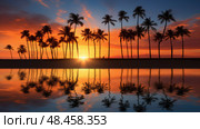 light sunsets palm trees ai generated. Стоковое AI-изображение, AI-художник Vectorwin / Фотобанк Лори