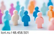 Diverse Community United: Wooden Figures Symbolizing Teamwork and Collaboration. Стоковое AI-изображение, AI-художник Данила Большаков / Фотобанк Лори