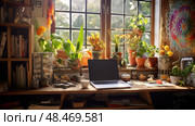 eclectic interior design bohemian ai generated. Стоковое AI-изображение, AI-художник Vectorwin / Фотобанк Лори