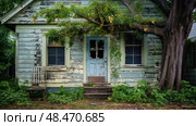 neglected abandoned house boarded up ai generated. Стоковое AI-изображение, AI-художник Vectorwin / Фотобанк Лори