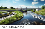 discharge sewage treatment plant ai generated. Стоковое AI-изображение, AI-художник Vectorwin / Фотобанк Лори