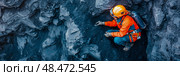 Caving Expedition: Geological Study in Ice Cave. Стоковое AI-изображение, AI-художник Данила Большаков / Фотобанк Лори