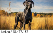 shiny black great dane ai generated. Стоковое AI-изображение, AI-художник Vectorwin / Фотобанк Лори