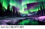 night nothern lights ai generated. Стоковое AI-изображение, AI-художник Vectorwin / Фотобанк Лори