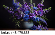 iris blue purple flowers ai generated. Стоковое AI-изображение, AI-художник Vectorwin / Фотобанк Лори