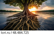 roots tree rooted ai generated. Стоковое AI-изображение, AI-художник Vectorwin / Фотобанк Лори