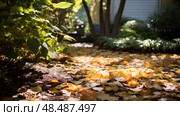 rustle leaves in backyard ai generated. Стоковое AI-изображение, AI-художник Vectorwin / Фотобанк Лори