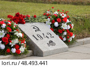 Торжественное возложение цветов на Пискарёвском мемориальном кладбище в честь 80-летия Великой Победы. Редакционное фото, фотограф Роман Рожков / Фотобанк Лори