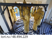 MESSINA, ITALY - NOVEMBER 06, 2018 - Decorations and interior golden elements of the Bell Tower of the Cathedral of Messina, Sicily. Редакционное фото, фотограф Сергей Богомяко / Фотобанк Лори