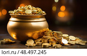 prosperity pot of gold coins ai generated. Стоковое AI-изображение, AI-художник Vectorwin / Фотобанк Лори