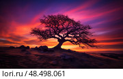 sunsilhouette tree on hill ai generated. Стоковое AI-изображение, AI-художник Vectorwin / Фотобанк Лори