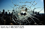 punctured bullet hole in glass ai generated. Стоковое AI-изображение, AI-художник Vectorwin / Фотобанк Лори