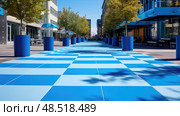 sidewalk blue checkerboard ai generated. Стоковое AI-изображение, AI-художник Vectorwin / Фотобанк Лори