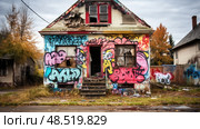 decay boarded up house ai generated. Стоковое AI-изображение, AI-художник Vectorwin / Фотобанк Лори