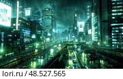 A city street filled with numerous vehicles during rush hour at night, showcasing the hustle and bustle of urban life. Стоковое AI-изображение, AI-художник Данила Большаков / Фотобанк Лори