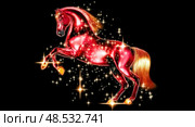 A horse with a red body and gold stars on its mane and tail. Стоковое AI-изображение, AI-художник Ярославский Максим / Фотобанк Лори