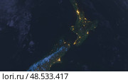 Планета Земля Ночью. Океания, Новая Зеландия. Вид из Космоса с Орбиты. Ночной Глобус Версия 02. Стоковая анимация, аниматор Max Konnov / Фотобанк Лори