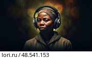 portrait black girl headphones ai generated. Стоковое AI-изображение, AI-художник Vectorwin / Фотобанк Лори