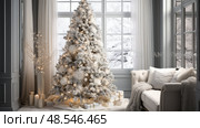 living flocked christmas tree ai generated. Стоковое AI-изображение, AI-художник Vectorwin / Фотобанк Лори