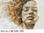 A painting of a woman with her eyes shut, embodying a sense of introspection and inner focus. Стоковое AI-изображение, AI-художник Данила Большаков / Фотобанк Лори