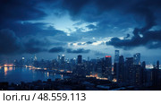 scrapers sky clouds blue ai generated. Стоковое AI-изображение, AI-художник Vectorwin / Фотобанк Лори