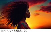 sunsilhouette black women sunset ai generated. Стоковое AI-изображение, AI-художник Vectorwin / Фотобанк Лори