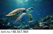 waste plastic bottles in ocean ai generated. Стоковое AI-изображение, AI-художник Vectorwin / Фотобанк Лори