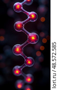 Molecular structure model with red light: Exploration of cell biology and genetics, for scientific research and pharmaceutical industry promotion. Стоковое AI-изображение, AI-художник Данила Большаков / Фотобанк Лори