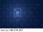 Zirconium element glowing in a dark periodic table. Стоковая иллюстрация, иллюстратор Максим Гребешков / Фотобанк Лори